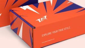 Bright orange patterned product mailer box