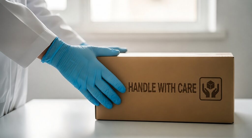handle with care symbol outside the box